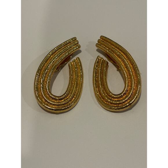 Vintage Givenchy Gold Tone Statement Earrings Clip On Signed - Picture 1 of 4